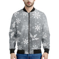 Silver And White Snowflake Pattern Print Men's Bomber Jacket