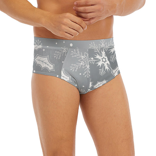 Silver And White Snowflake Pattern Print Men's Briefs