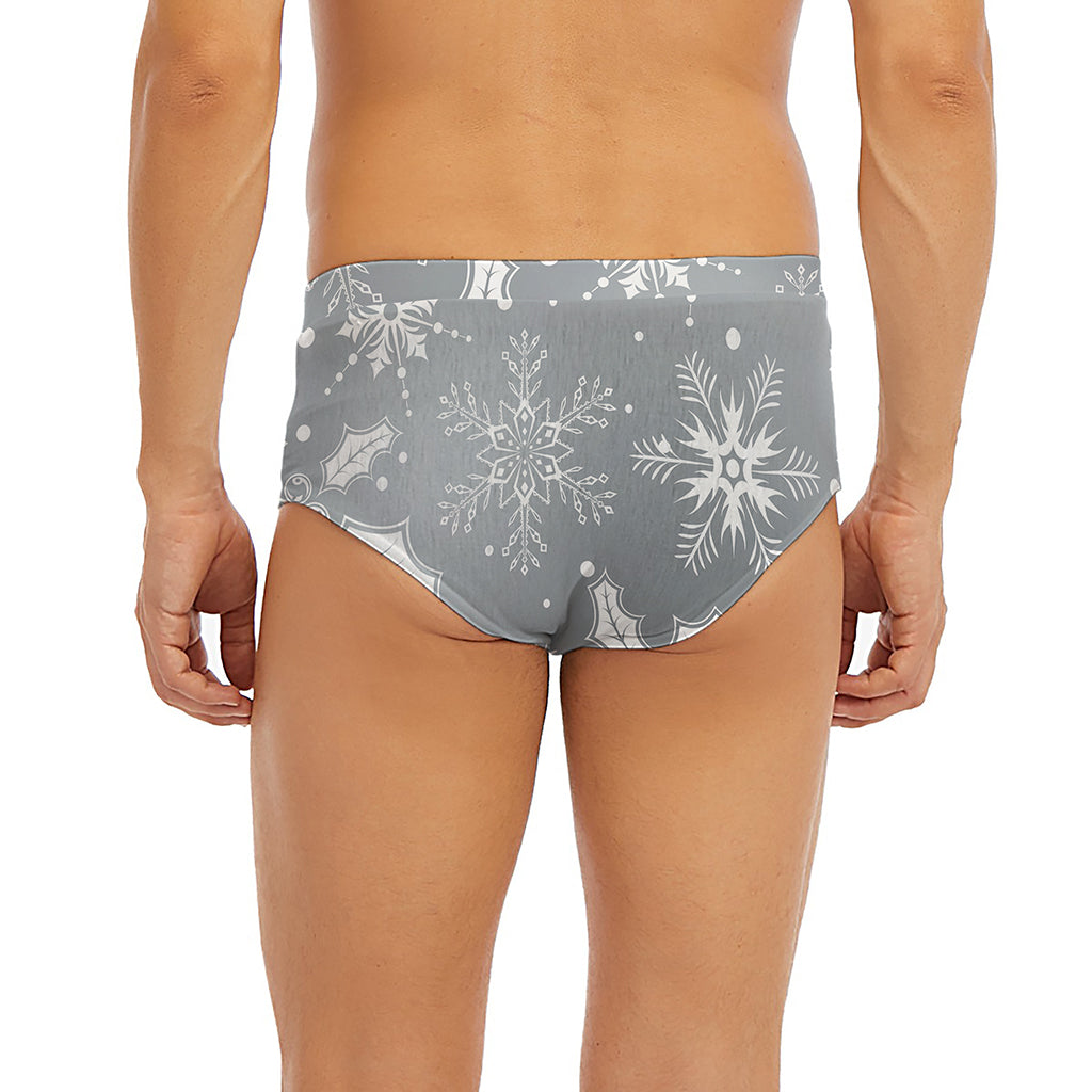 Silver And White Snowflake Pattern Print Men's Briefs
