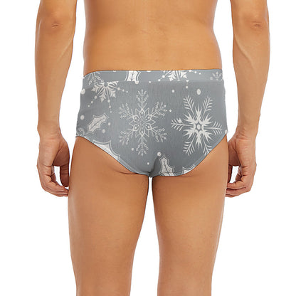 Silver And White Snowflake Pattern Print Men's Briefs