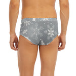 Silver And White Snowflake Pattern Print Men's Briefs