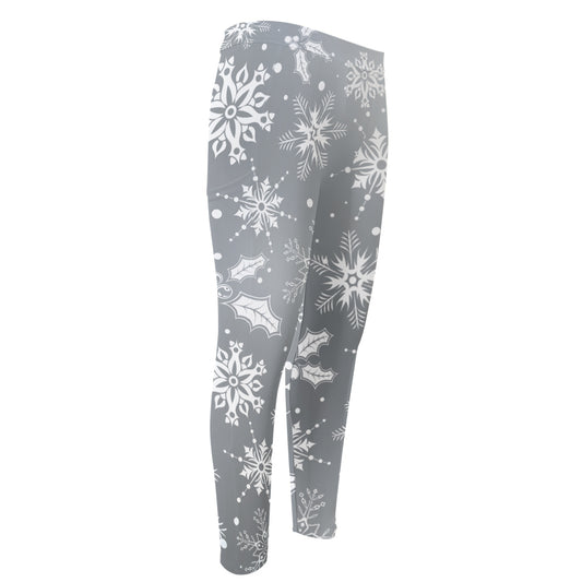 Silver And White Snowflake Pattern Print Men's Compression Pants