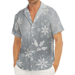 Silver And White Snowflake Pattern Print Men's Deep V-Neck Shirt