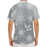 Silver And White Snowflake Pattern Print Men's Deep V-Neck Shirt