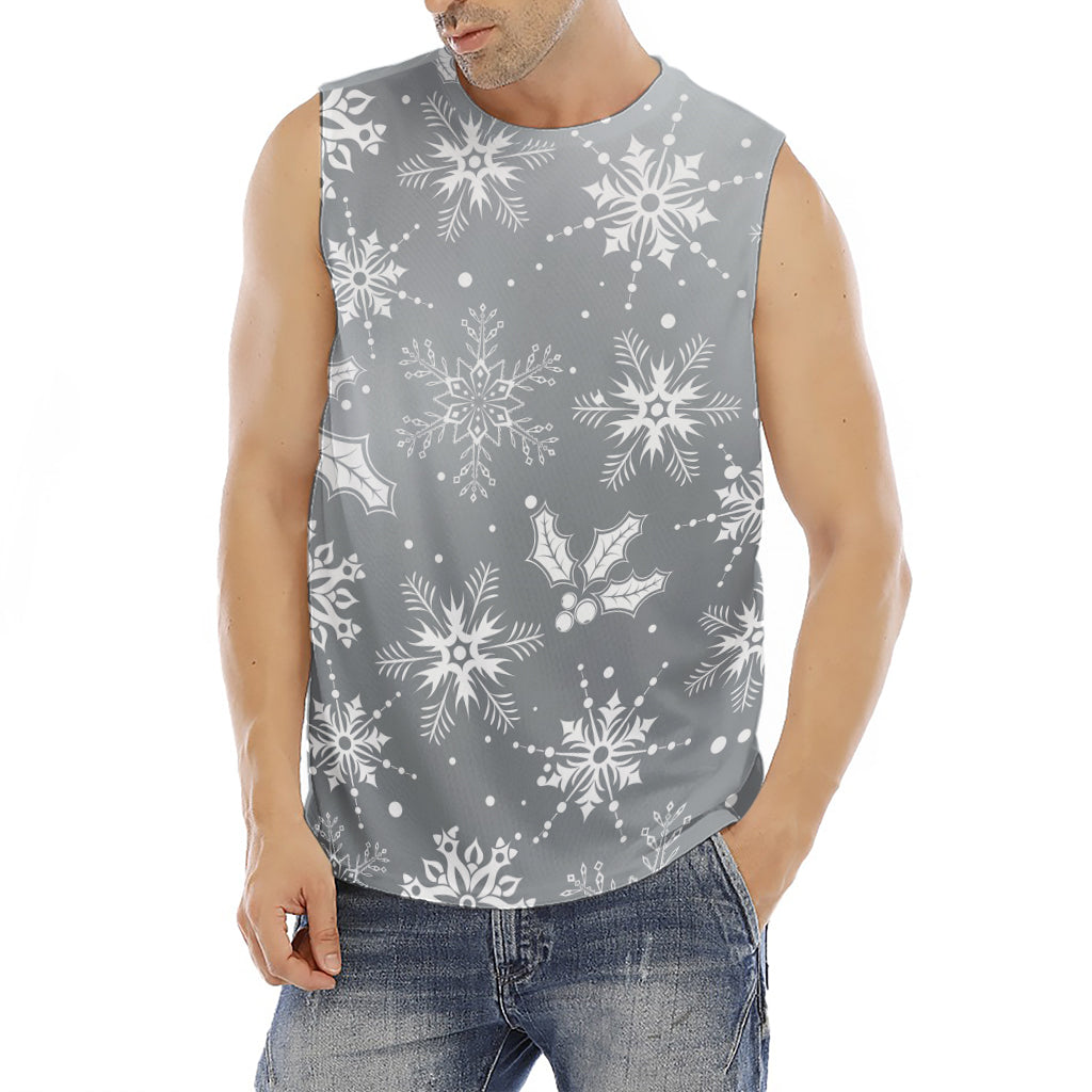 Silver And White Snowflake Pattern Print Men's Fitness Tank Top
