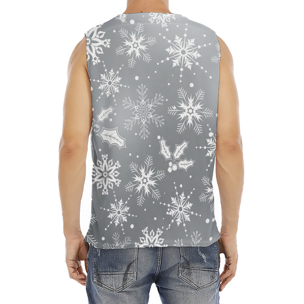 Silver And White Snowflake Pattern Print Men's Fitness Tank Top
