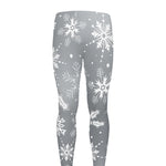 Silver And White Snowflake Pattern Print Men's leggings