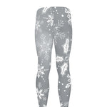 Silver And White Snowflake Pattern Print Men's leggings