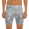 Silver And White Snowflake Pattern Print Men's Long Boxer Briefs