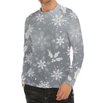 Silver And White Snowflake Pattern Print Men's Long Sleeve Rash Guard