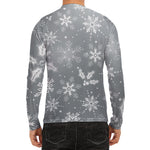 Silver And White Snowflake Pattern Print Men's Long Sleeve Rash Guard
