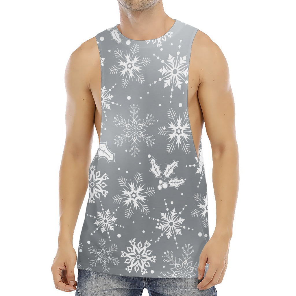 Silver And White Snowflake Pattern Print Men's Muscle Tank Top