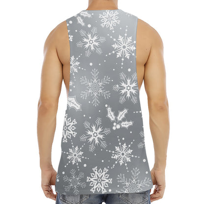 Silver And White Snowflake Pattern Print Men's Muscle Tank Top