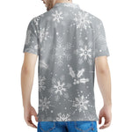 Silver And White Snowflake Pattern Print Men's Polo Shirt