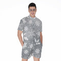 Silver And White Snowflake Pattern Print Men's Romper