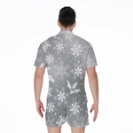 Silver And White Snowflake Pattern Print Men's Rompers