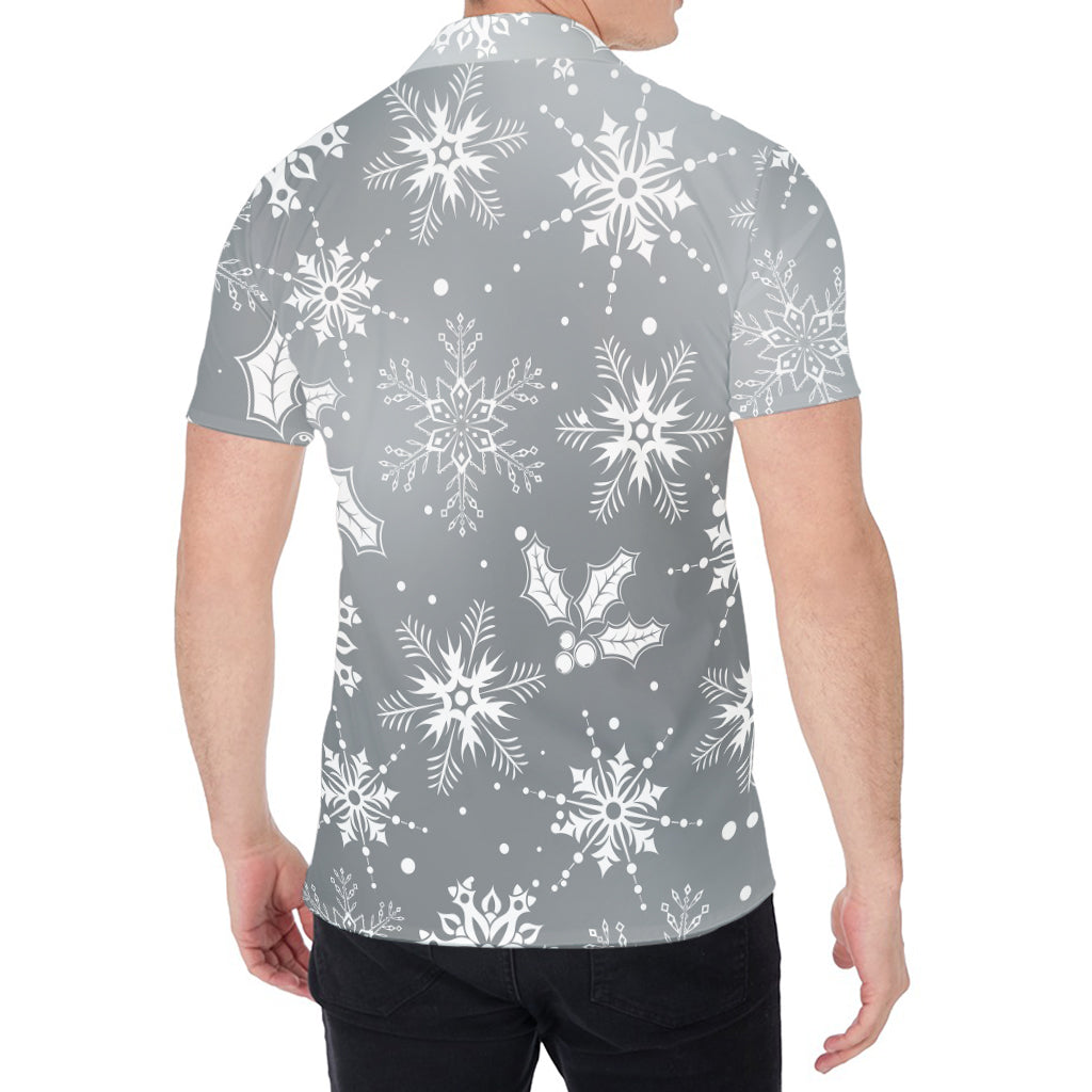 Silver And White Snowflake Pattern Print Men's Shirt