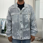 Silver And White Snowflake Pattern Print Men's Shirt Jacket