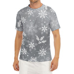Silver And White Snowflake Pattern Print Men's Short Sleeve Rash Guard