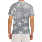 Silver And White Snowflake Pattern Print Men's Short Sleeve Rash Guard
