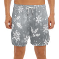 Silver And White Snowflake Pattern Print Men's Split Running Shorts