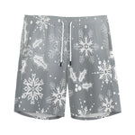 Silver And White Snowflake Pattern Print Men's Sports Shorts