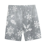 Silver And White Snowflake Pattern Print Men's Sports Shorts