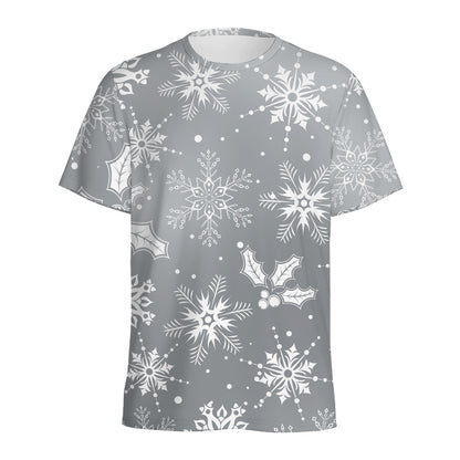 Silver And White Snowflake Pattern Print Men's Sports T-Shirt