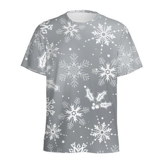Silver And White Snowflake Pattern Print Men's Sports T-Shirt