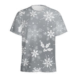 Silver And White Snowflake Pattern Print Men's Sports T-Shirt