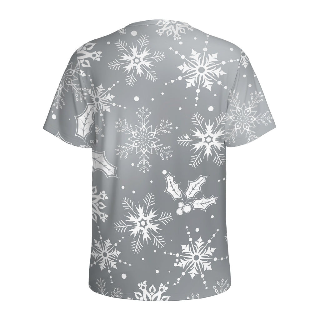 Silver And White Snowflake Pattern Print Men's Sports T-Shirt
