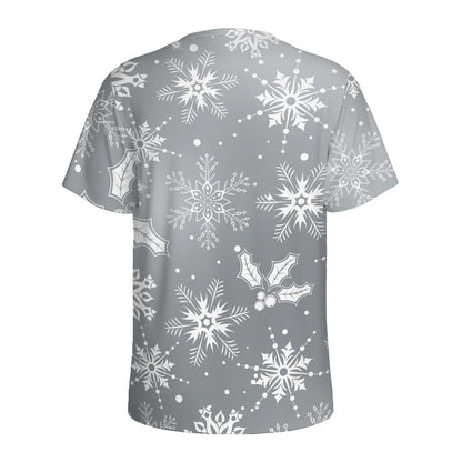 Silver And White Snowflake Pattern Print Men's Sports T-Shirt