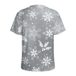 Silver And White Snowflake Pattern Print Men's Sports T-Shirt