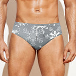 Silver And White Snowflake Pattern Print Men's Swim Briefs