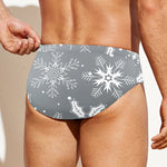 Silver And White Snowflake Pattern Print Men's Swim Briefs