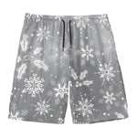 Silver And White Snowflake Pattern Print Men's Swim Trunks