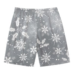 Silver And White Snowflake Pattern Print Men's Swim Trunks