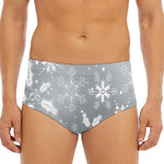 Silver And White Snowflake Pattern Print Men's Triangle Swim Briefs