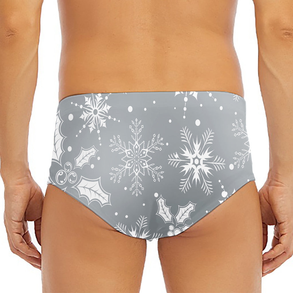 Silver And White Snowflake Pattern Print Men's Triangle Swim Briefs