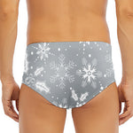 Silver And White Snowflake Pattern Print Men's Triangle Swim Briefs