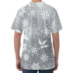 Silver And White Snowflake Pattern Print Men's Velvet T-Shirt