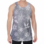Silver And White Snowflake Pattern Print Men's Velvet Tank Top