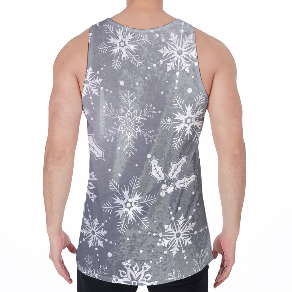Silver And White Snowflake Pattern Print Men's Velvet Tank Top