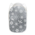 Silver And White Snowflake Pattern Print Mesh Laundry Hamper