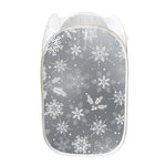 Silver And White Snowflake Pattern Print Mesh Laundry Hamper