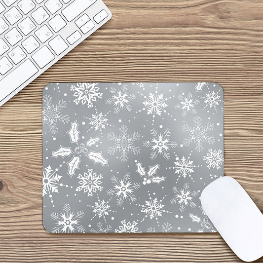 Silver And White Snowflake Pattern Print Mouse Pad