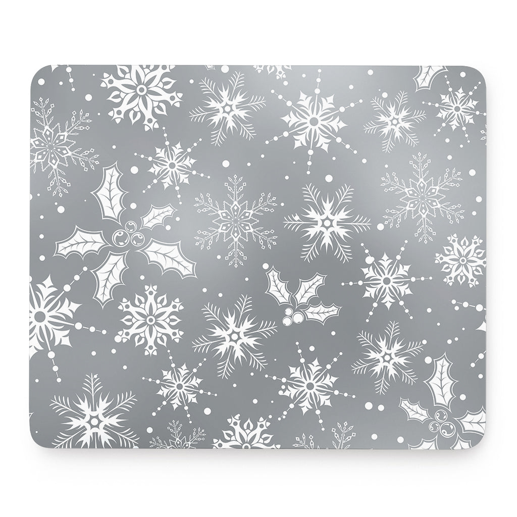 Silver And White Snowflake Pattern Print Mouse Pad