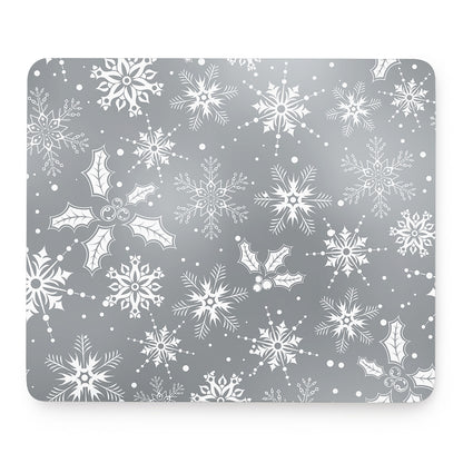 Silver And White Snowflake Pattern Print Mouse Pad
