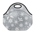 Silver And White Snowflake Pattern Print Neoprene Lunch Bag