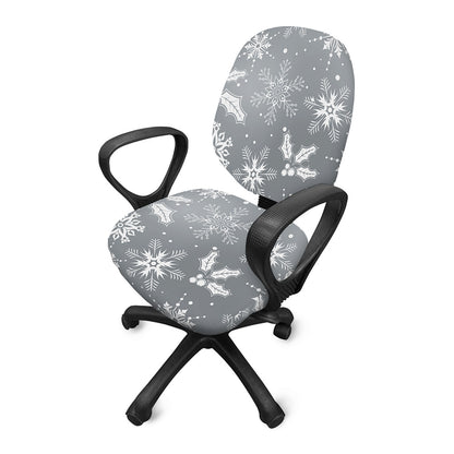 Silver And White Snowflake Pattern Print Office Chair Cover